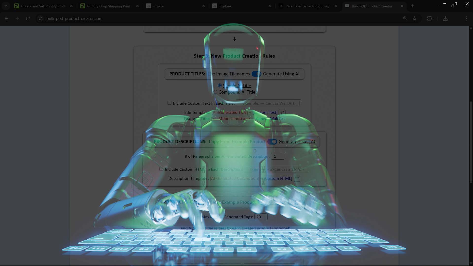 AI image recognition being used, by the Bulk POD Product Creator, to SEO-optimize print-on-demand products.
