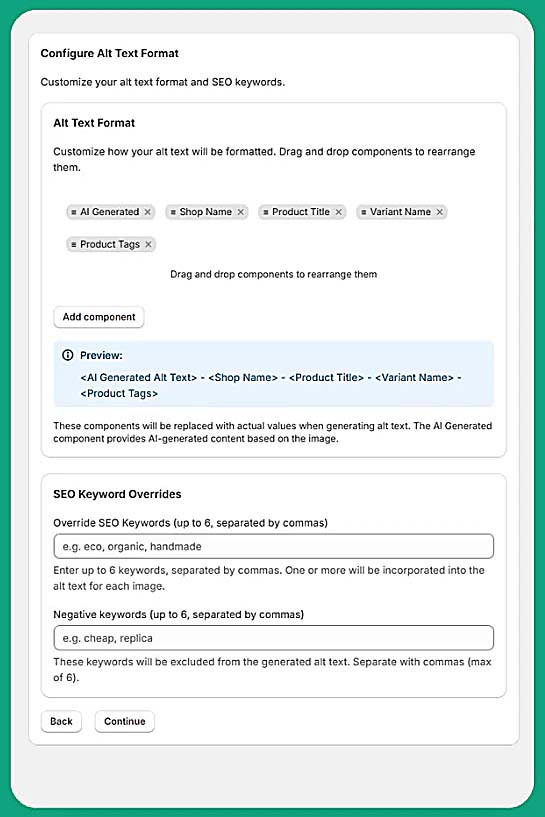 ALT SEO AI-powered image alt text generator app for Shopify, screenshot.