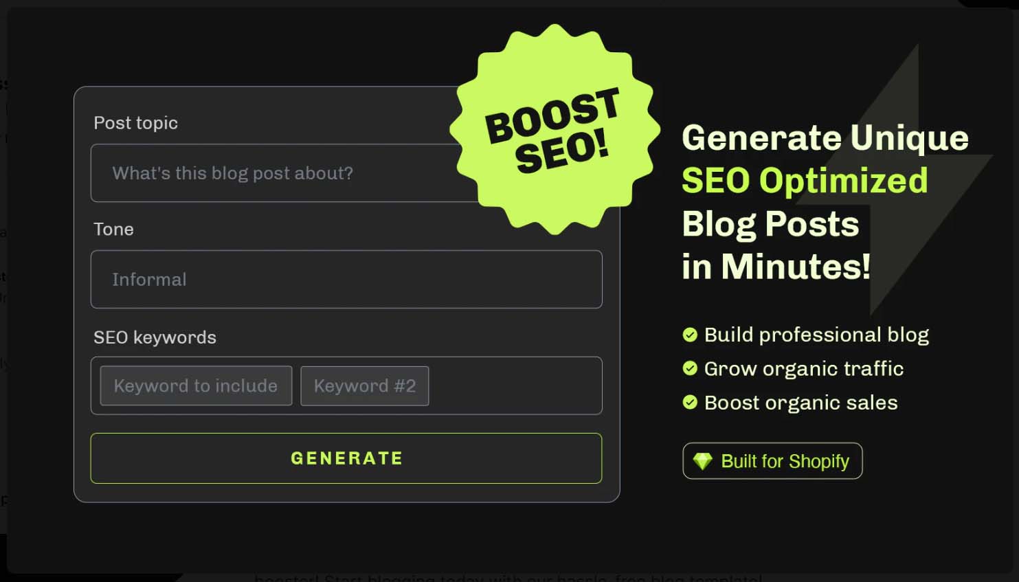 Essential AI SEO Shopify App: Automated AI-powered blog posting.