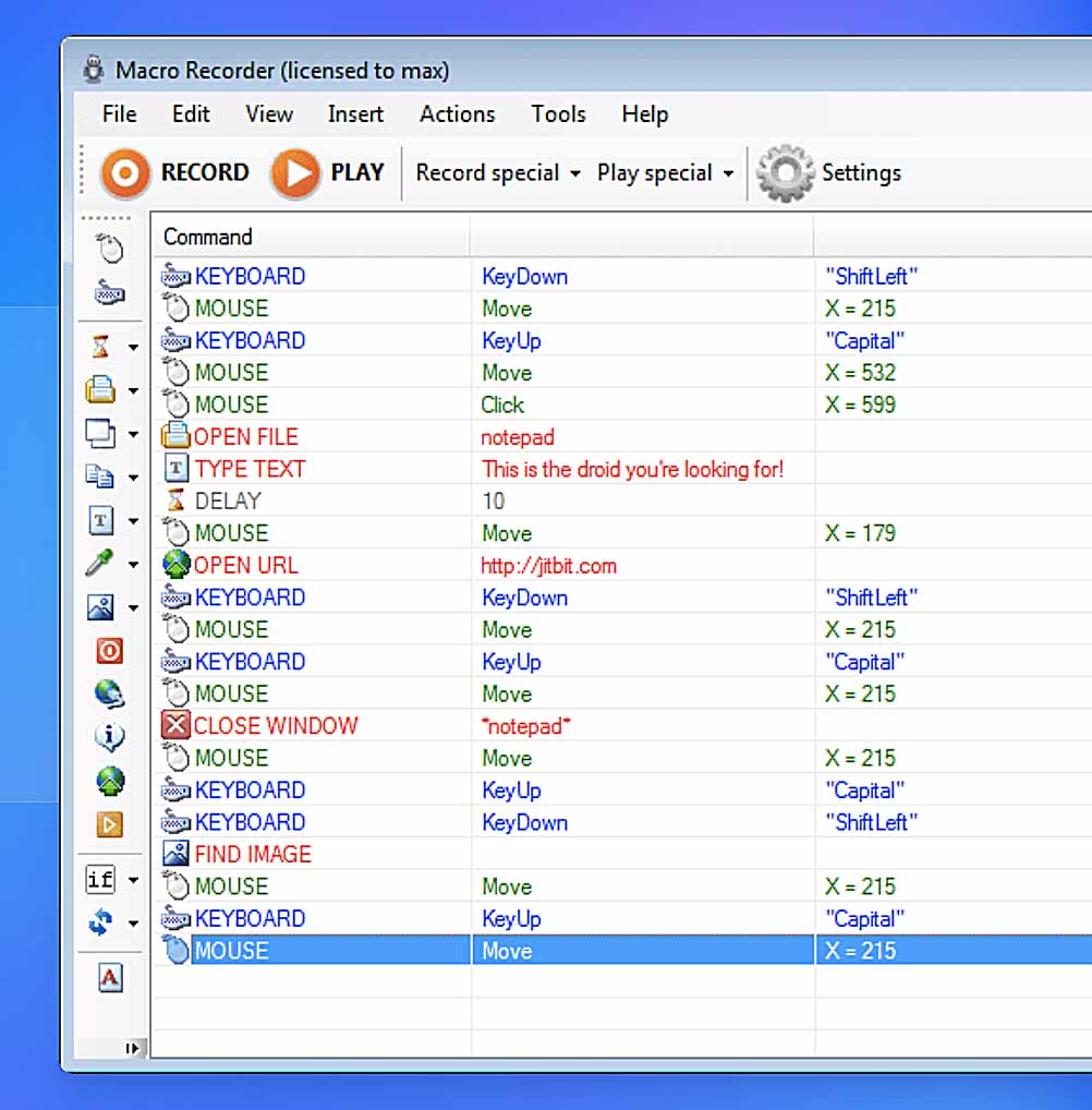 Macro Recorder example screenshot.