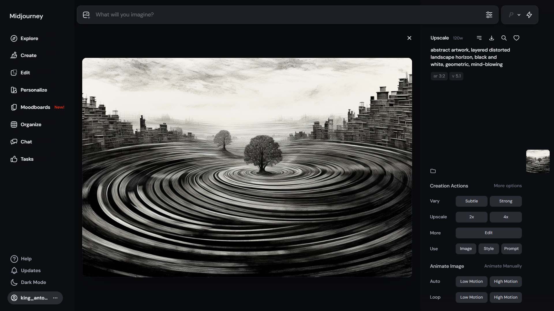 Upscaled Midjourney AI artwork image, screenshot in Midjourney interface.