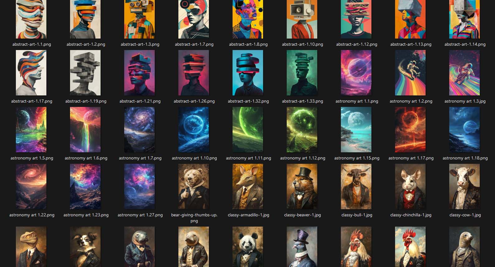 A large number of artwork images, to be turned into print-on-demand products.