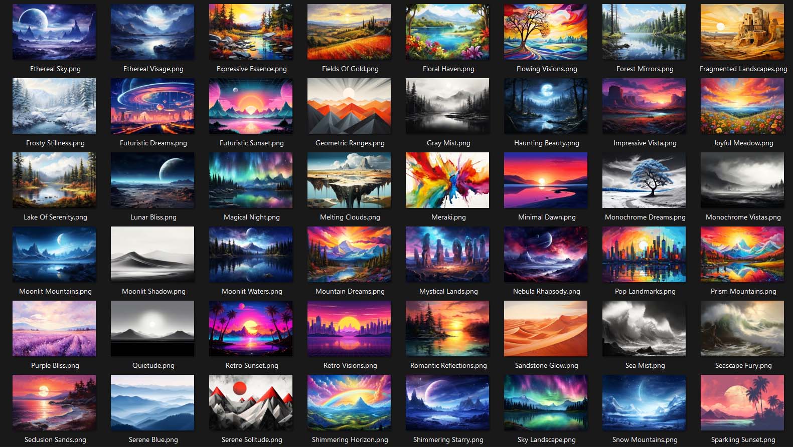 A large number of artwork images, to be converted into print-on-demand products.