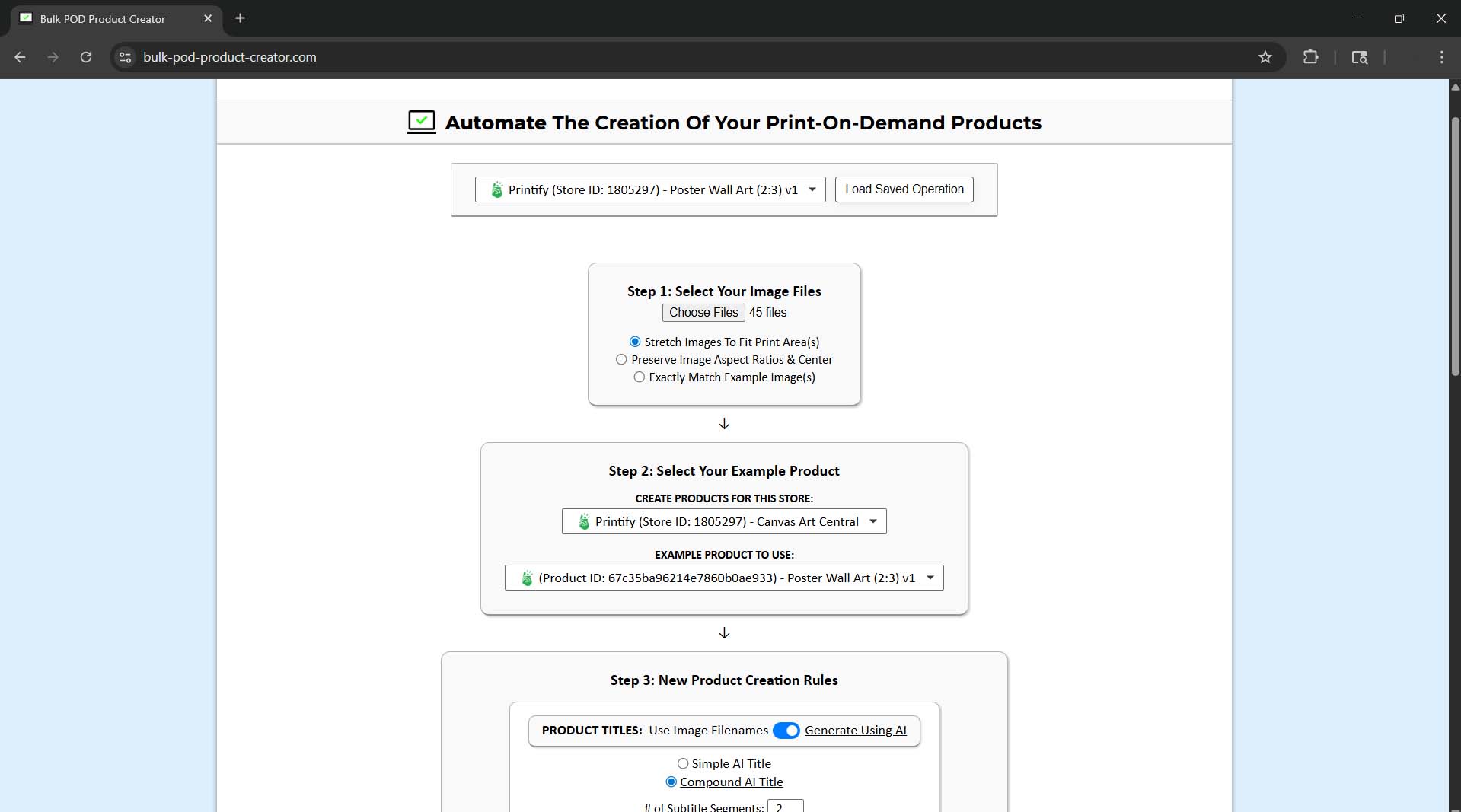Bulk POD Product Creator: Website screenshot image.
