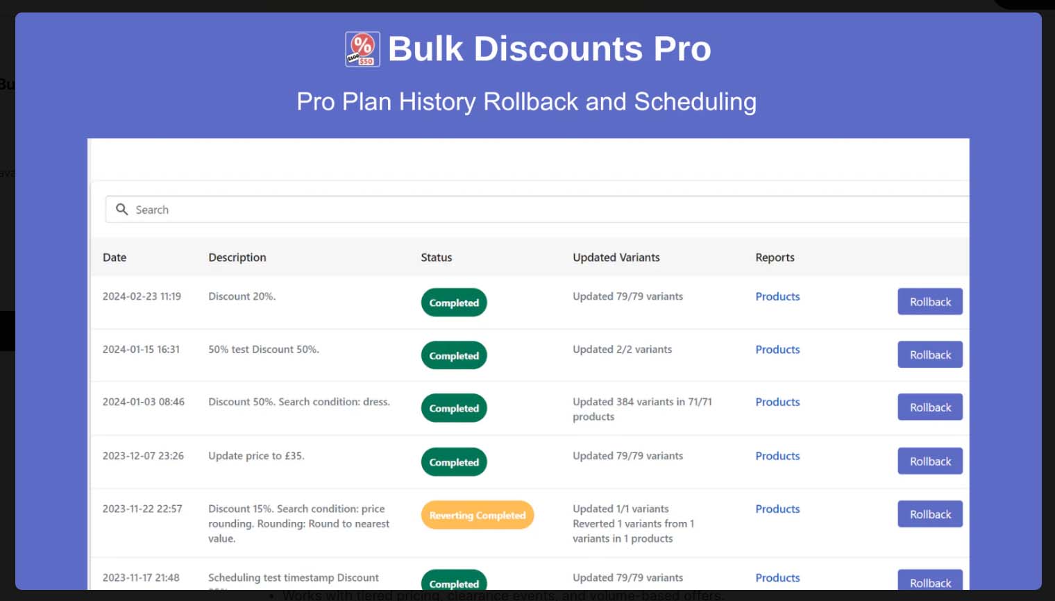 Bulk Discount Editor app for Shopify, to auto-apply sale prices to POD products.