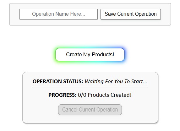 Bulk POD Product Creator interface screenshot, Create My Products section.
