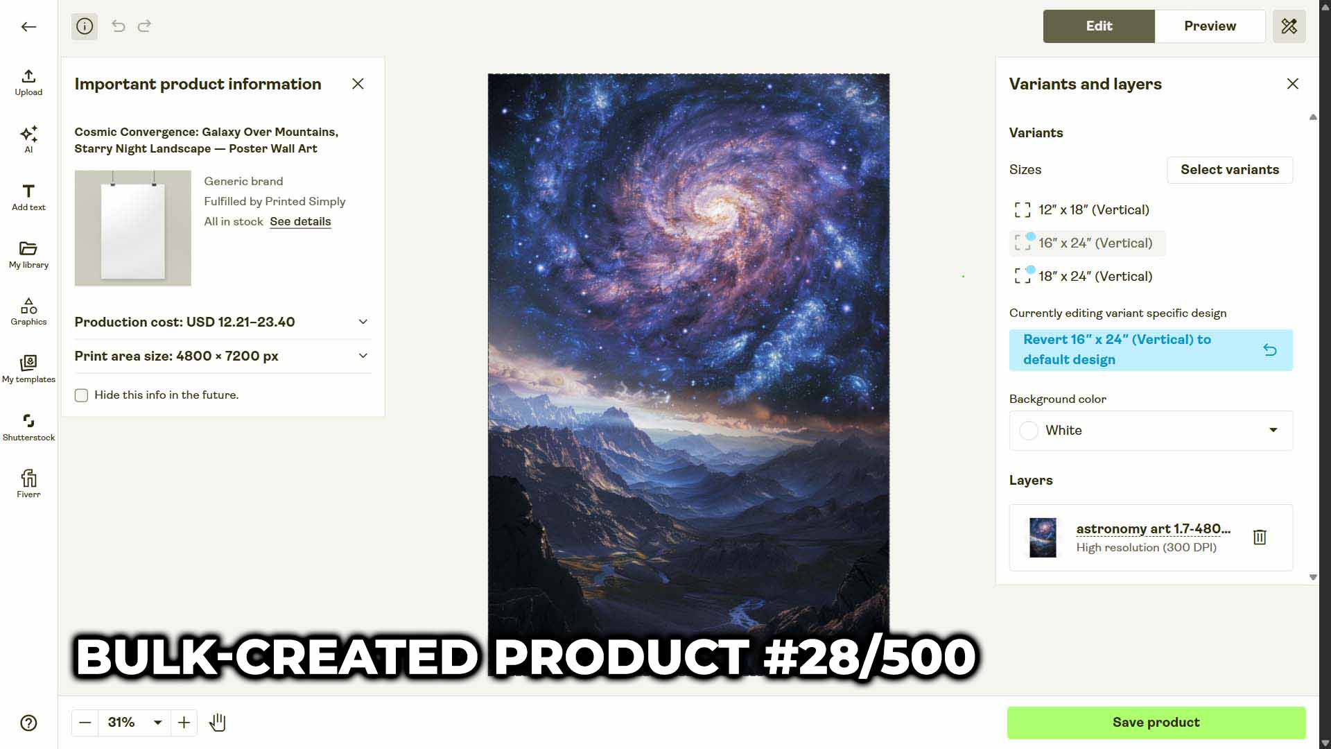 One example of a print-on-demand product that was made by the Bulk POD Product Creator in a large automated operation.