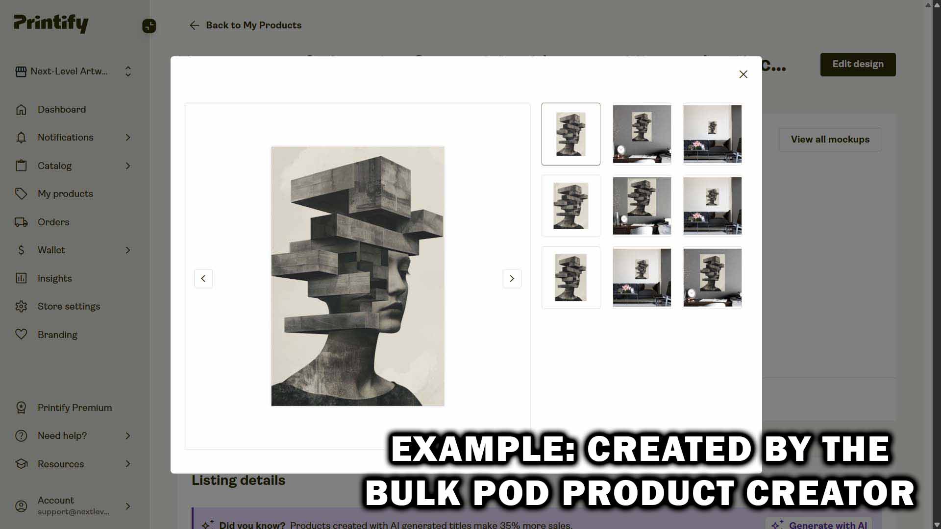 An example of an SEO-optimized print-on-demand product that was created by the Bulk POD Product Creator using AI and automation.