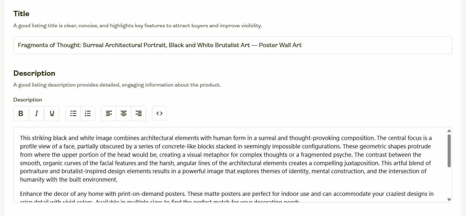 An example of an SEO-optimized print-on-demand product that was created by the Bulk POD Product Creator using AI and automation.