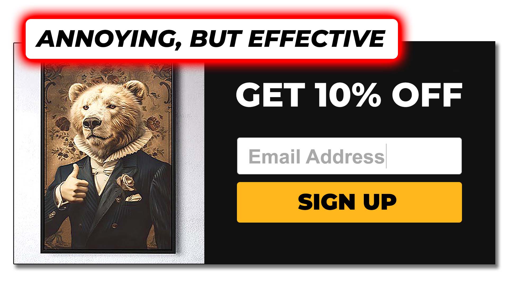 Email marketing capture popup for print-on-demend ecommerce store.