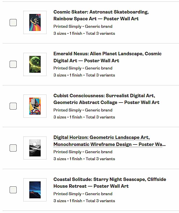 SEO-optimized product titles outputted by the Bulk POD Product Creator's AI image recognition features.
