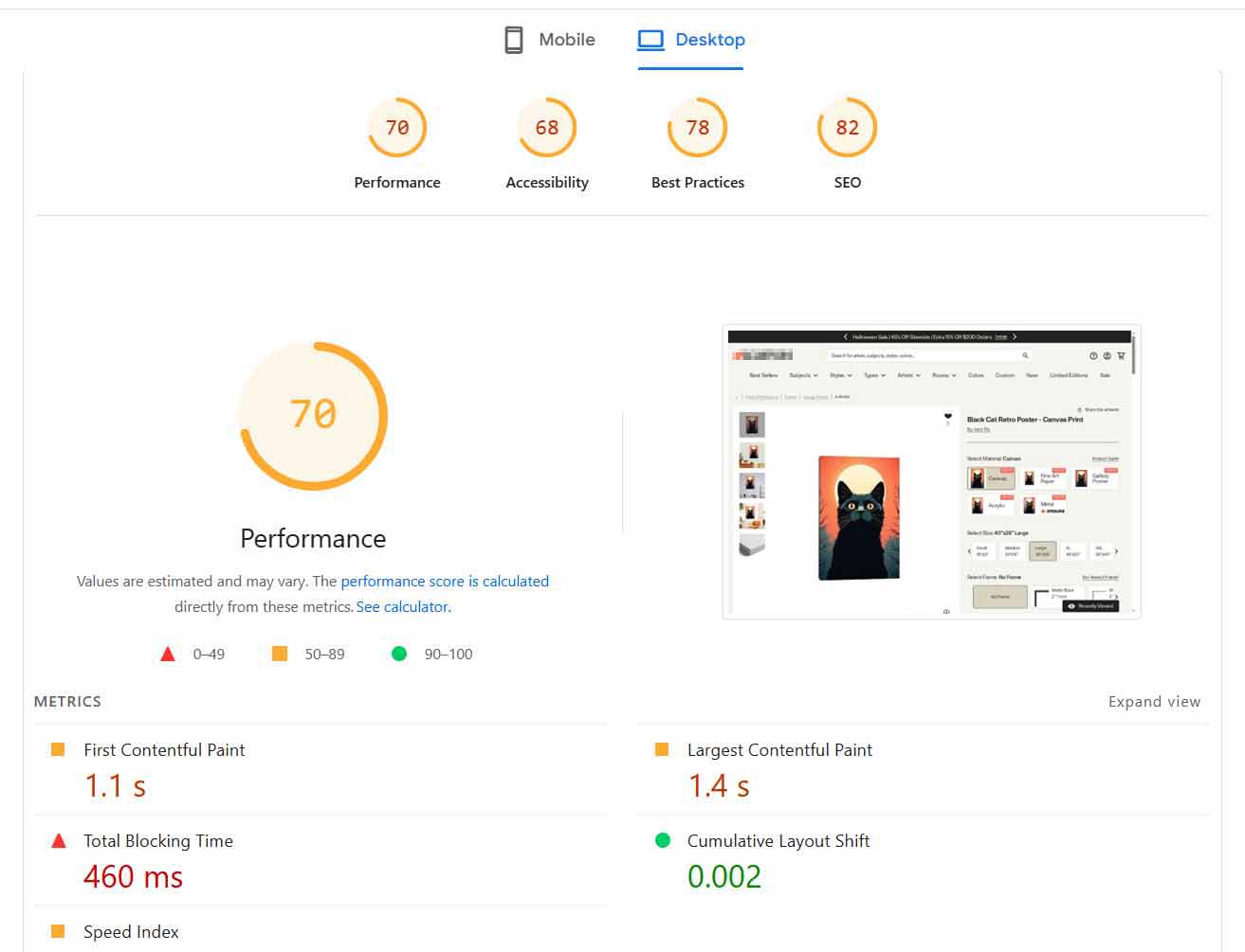 Google PageSpeed Insights report results showing website speed and SEO improvement tips.