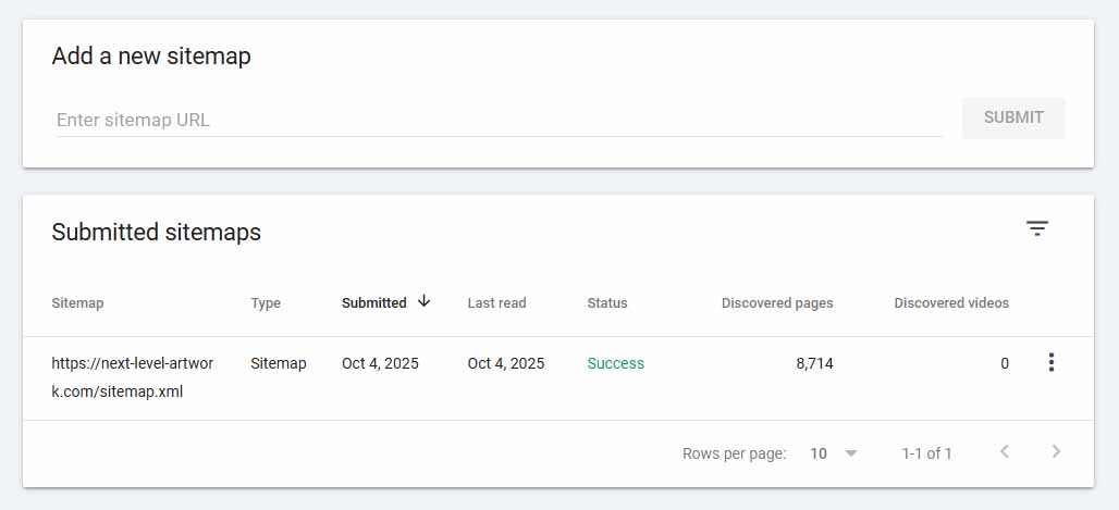 Google Search Console sitemap submission example screenshot.