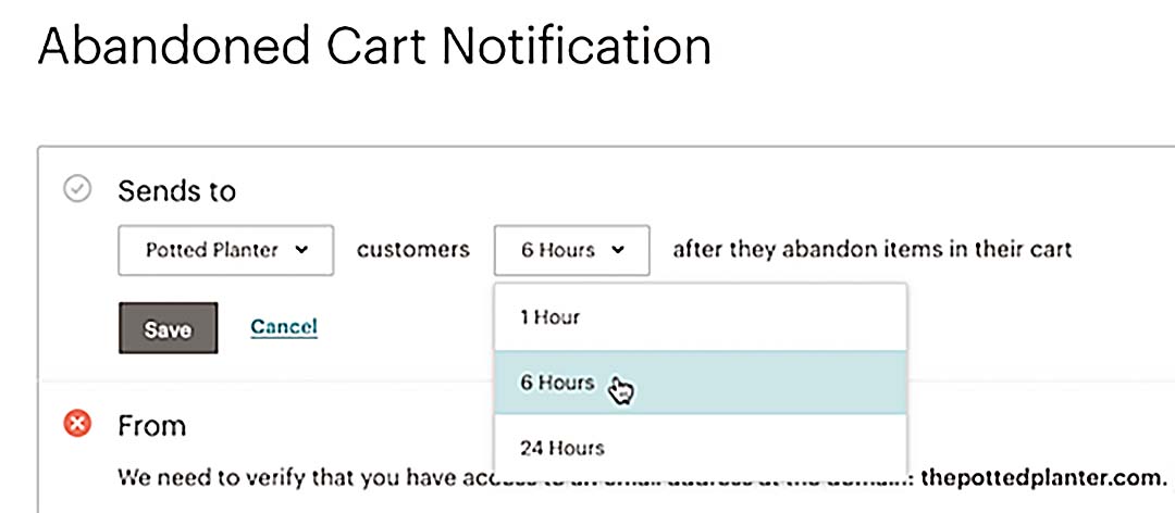 Mailchimp, automated abandoned cart reminder email example setup.