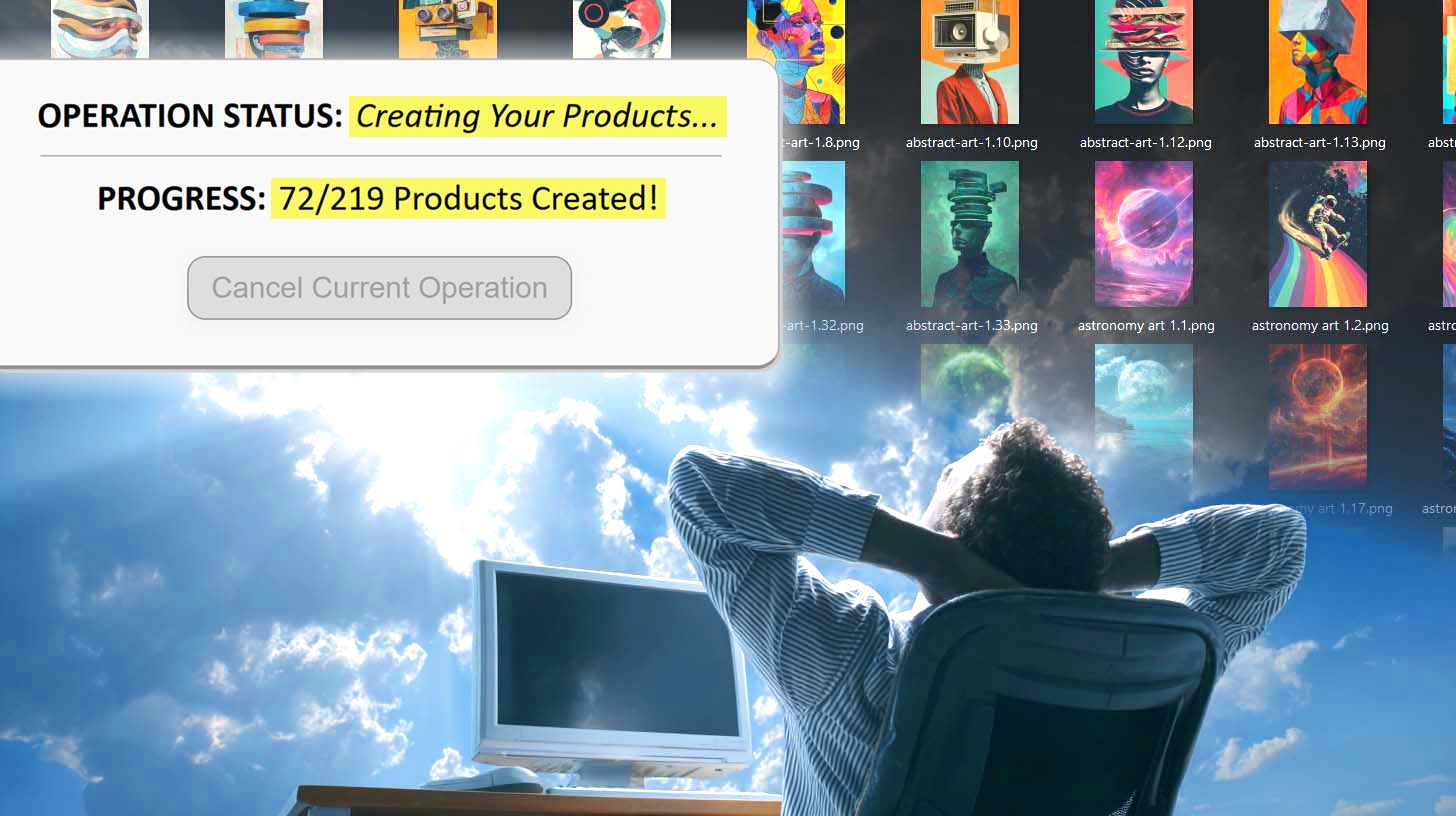 Man relaxes as his print-on-demand workflow is completely automated by the Bulk POD Product Creator.