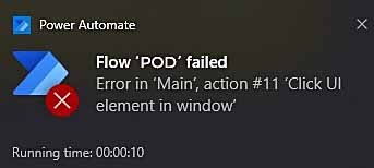 Microsoft Power Automate failure example.