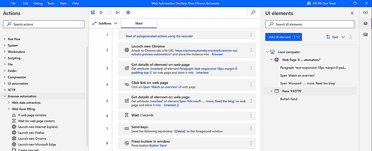Microsoft Power Automate: Example usage screenshot.