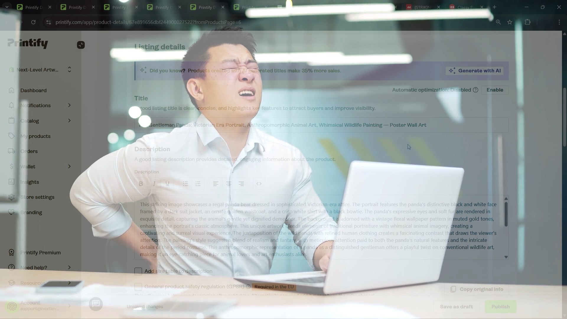 Funny photo of man working at computer with a pained look on his face
