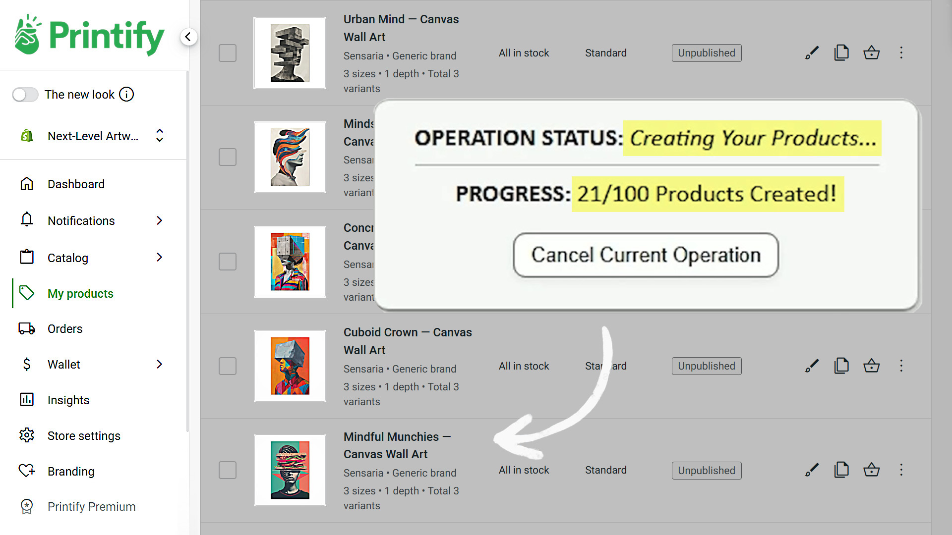POD products being automatically created by the Bulk POD Product Creator.