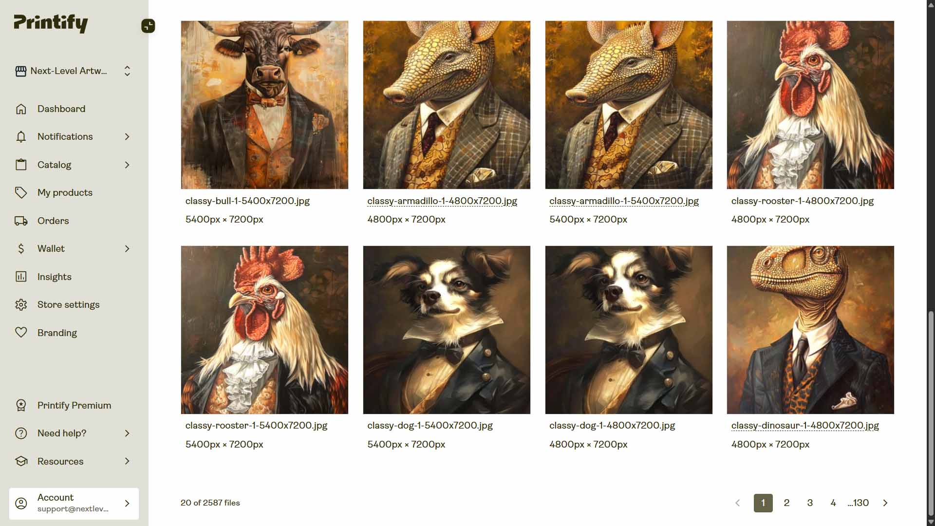 Example screenshot of artwork files in a POD platform media library.