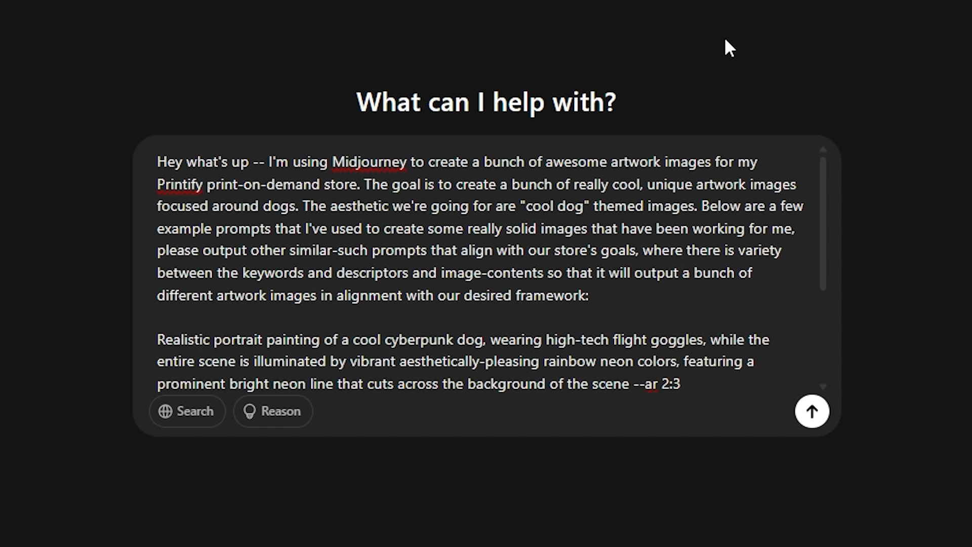 Using ChatGPT to create Midjourney image-generation prompts, screenshot image.